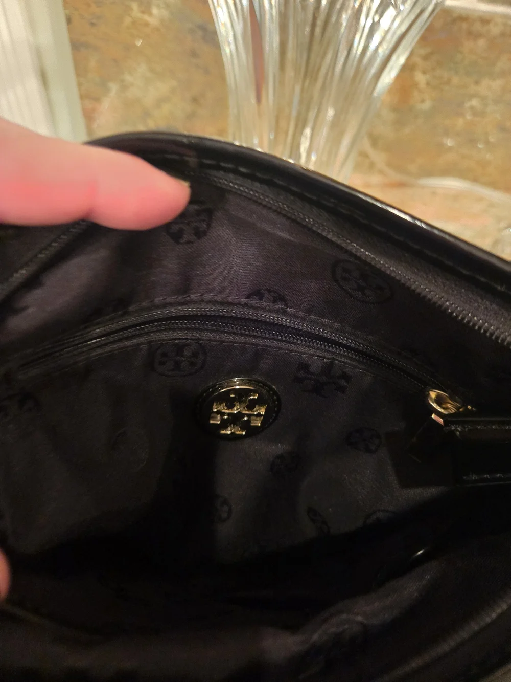 Tory Burch Black Nylon Crossbody Bag with Patent Wallet